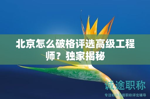北京怎么破格評選高級工程師？獨家揭秘