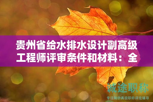 貴州省給水排水設(shè)計(jì)副高級(jí)工程師評(píng)審條件和材料：全面準(zhǔn)備指南