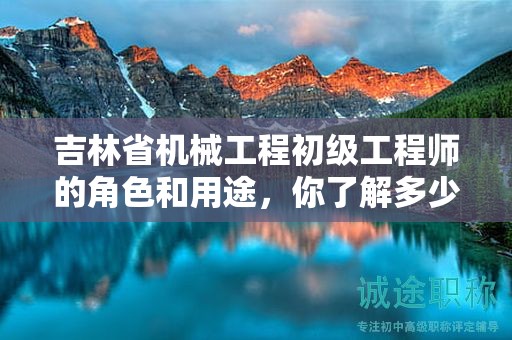 吉林省機械工程初級工程師的角色和用途，你了解多少？
