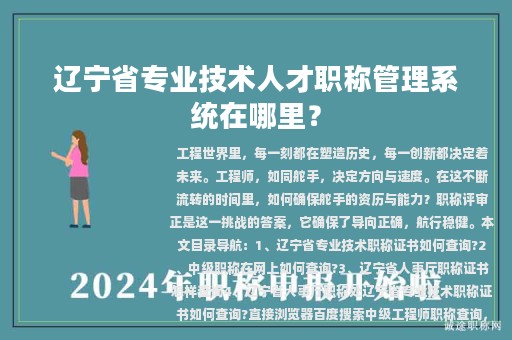 遼寧省專業(yè)技術(shù)人才職稱管理系統(tǒng)在哪里？