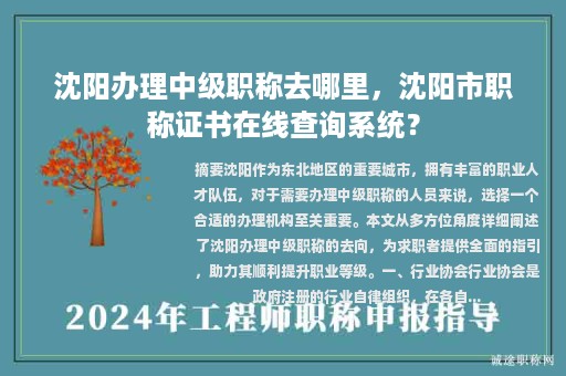沈陽(yáng)辦理中級(jí)職稱去哪里，沈陽(yáng)市職稱證書在線查詢系統(tǒng)？