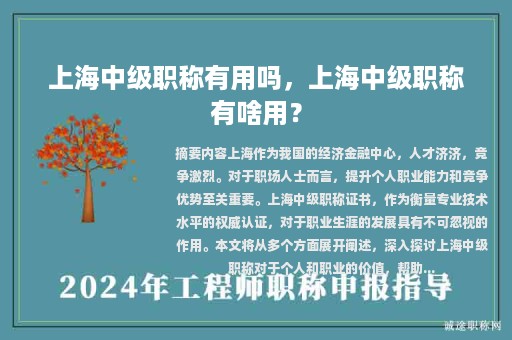 上海中級職稱有用嗎，上海中級職稱有啥用？
