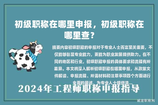 初級職稱在哪里申報，初級職稱在哪里查？