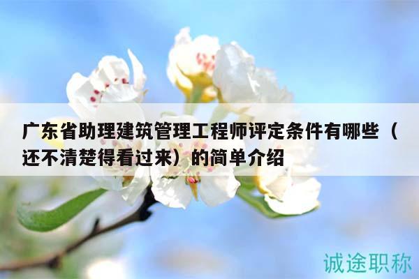 廣東省助理建筑管理工程師評定條件有哪些？還不清楚得看過來