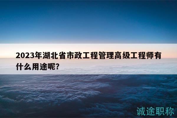2023年湖北省市政工程管理高級工程師有什么用途呢？
