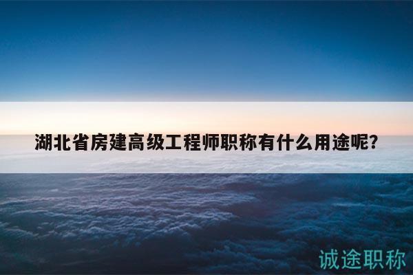 湖北省房建高級(jí)工程師職稱有什么用途呢？