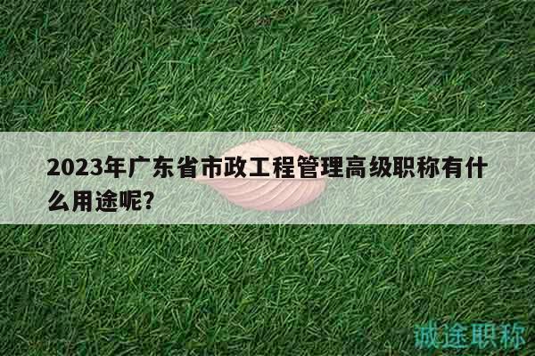 2023年廣東省市政工程管理高級(jí)職稱有什么用途呢？