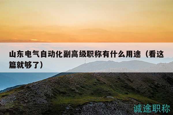 山東電氣自動(dòng)化副高級(jí)職稱有什么用途（看這篇就夠了）