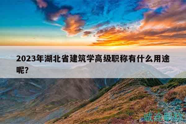 2023年湖北省建筑學高級職稱有什么用途呢？