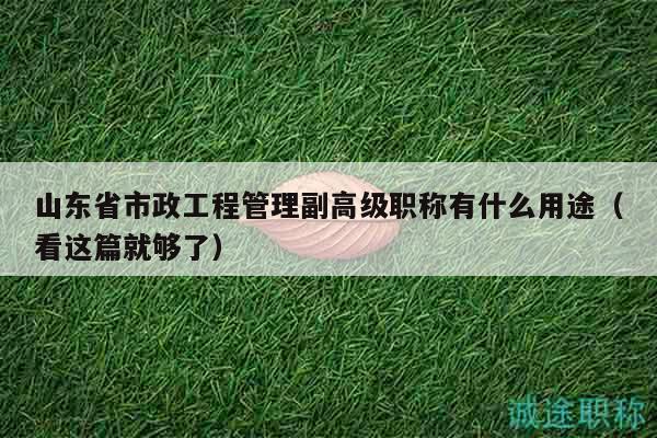 山東省市政工程管理副高級職稱有什么用途（看這篇就夠了）
