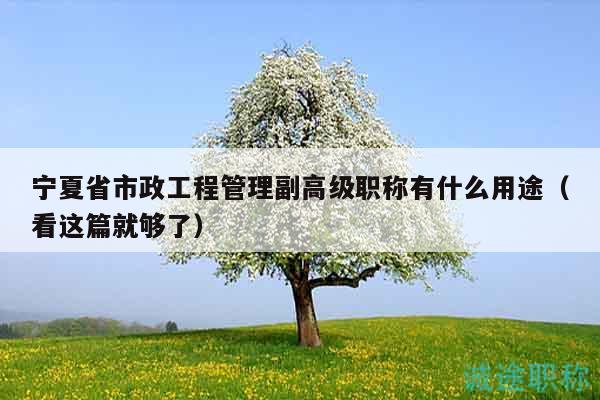 寧夏省市政工程管理副高級職稱有什么用途（看這篇就夠了）