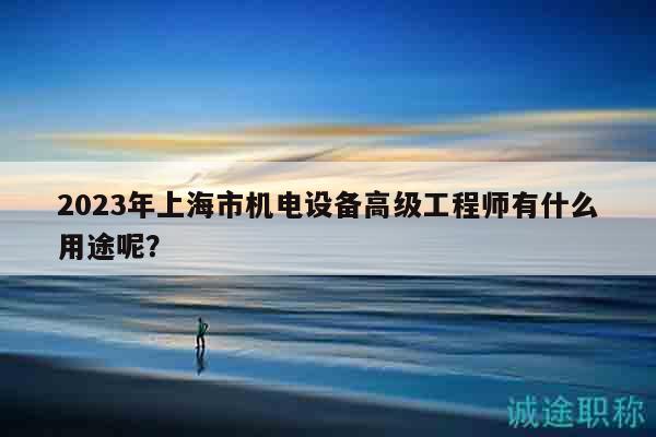 2023年上海市機電設備高級工程師有什么用途呢？