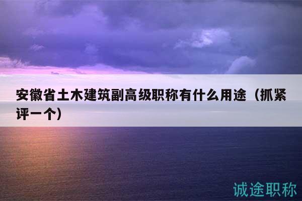 安徽省土木建筑副高級職稱有什么用途（抓緊評一個）