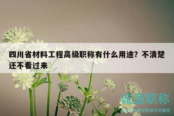 四川省材料工程高級職稱有什么用途？不清楚還不看過來