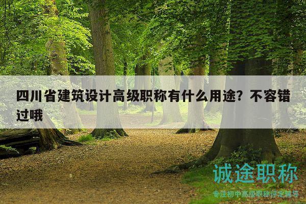 四川省建筑設(shè)計(jì)高級(jí)職稱有什么用途？不容錯(cuò)過哦