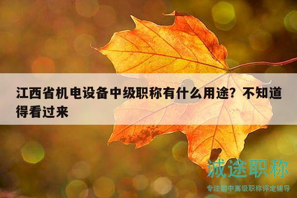 江西省機(jī)電設(shè)備中級職稱有什么用途？不知道得看過來