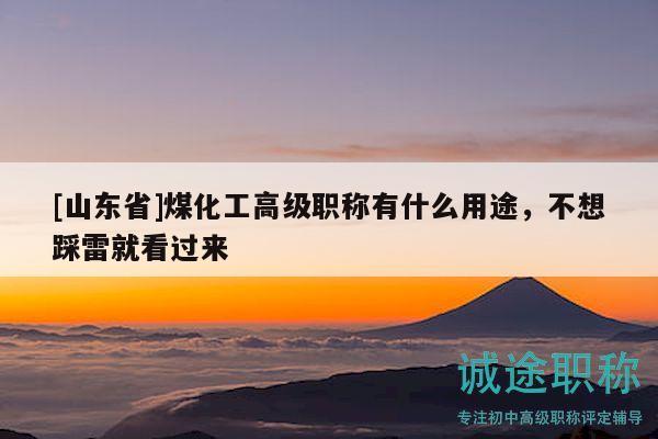 [山東省]煤化工高級職稱有什么用途，不想踩雷就看過來