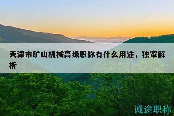 天津市礦山機械高級職稱有什么用途，獨家解析